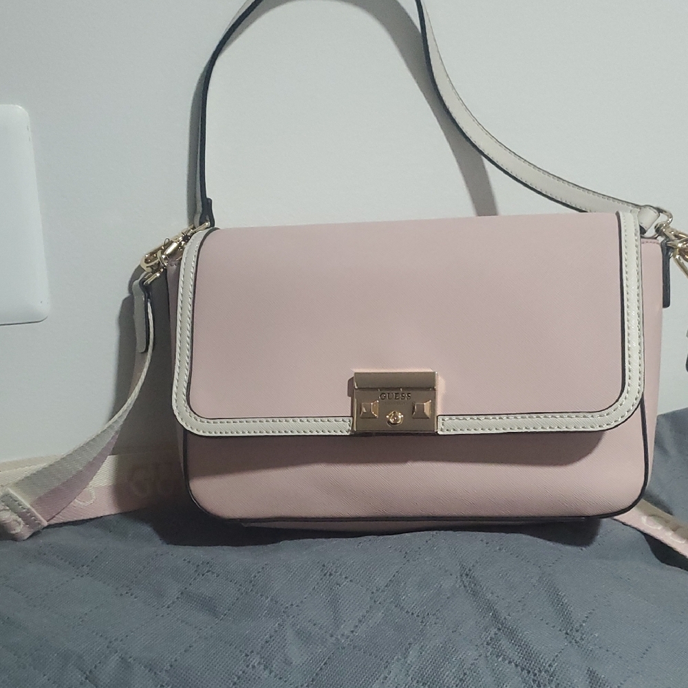 Guess Pink and Cream Crossbody Bag